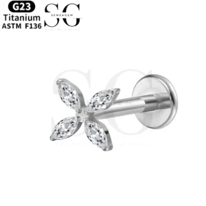 SGYS1054 SAVE LABRET STUD - Diamond Cross Design G23 Titanium Labret z kamieniem cyrkonu