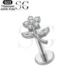 SGYS1055 Biżuteria labret - Projekt gałęzi kwiatów G23 Tytanium labret z kamieniem cyrkonu