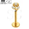 SGYS1058 Diamond Labret Stud - Three-Zircon Sunflower Shape Implant-Grade G23 Titanium - Image 2