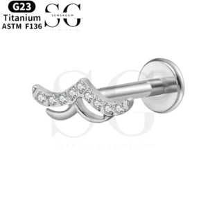 SGYS1062 Internal Thread Gem Labret Stud – F136 Titanium with Eyebrow-Shaped Design