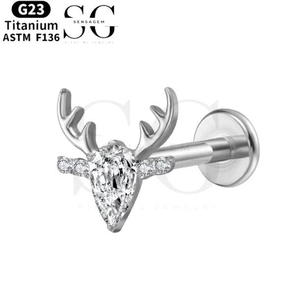 SGYS1077 - Custom Body Piercing Jewelry: Deer Head Internal Thread Labret