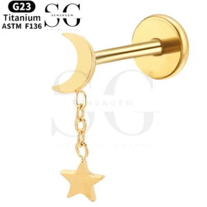 SGYS1096 THINED LABRET - F136 Titanio con luna & Star penzola il fascino