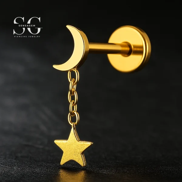 SGYS1096 Threaded Labret – F136 Titanium with Moon & Star Dangle Charm