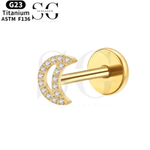 SGYS1097 Threaded Labret – F136 Titanium with Multi-Zircon Crescent Moon Design