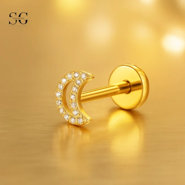 SGYS1097 Threaded Labret – F136 Titanium with Multi-Zircon Crescent Moon Design