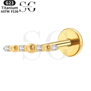 SGYS1098 Threaded Labret – F136 Titanium with Zircon & Ball Alternating Design