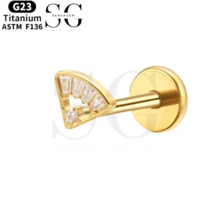 SGYS1099 Threaded Labret – F136 Titanium Fan-Shaped Zircon Design