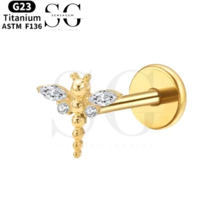 SGYS1109 Dragonfly Shaped Threaded Labret with Custom Zircon