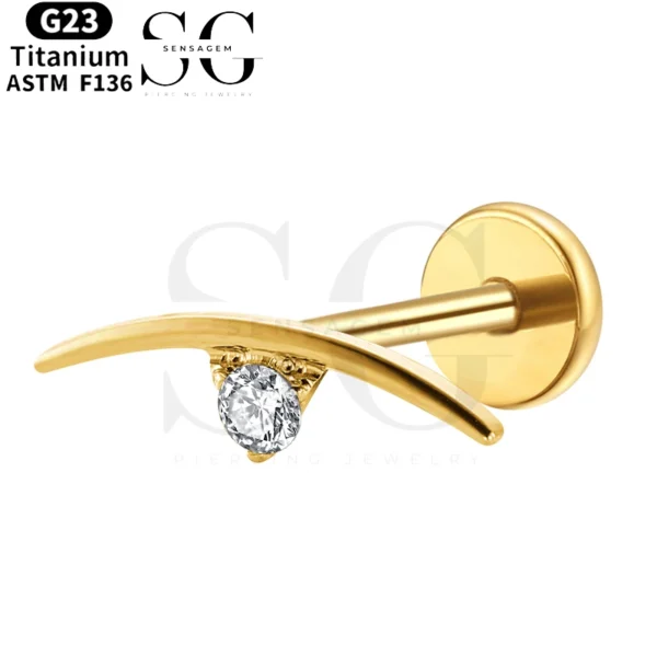 SGYS1110 Curved Blade Zircon Threaded Labret – F136 Titanium