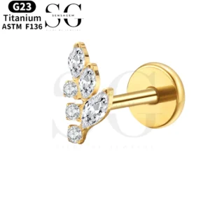 SGYS1111 Leaf-Shaped Zircon Labret – F136 Titanium Piercing Jewelry