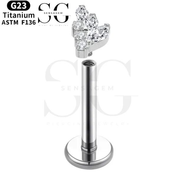 SGYS1111 Leaf-Shaped Zircon Labret – F136 Titanium Piercing Jewelry - Image 2