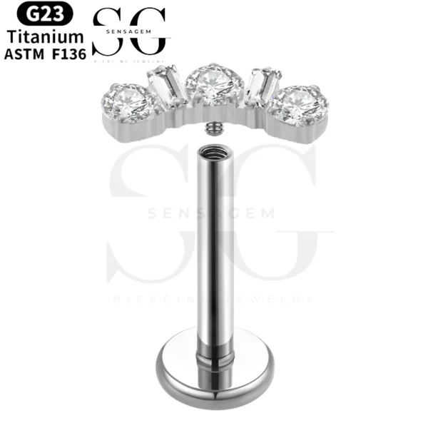 SGYS1112 Circular Zircon Threaded Labret – F136 Titanium Jewelry - Image 2