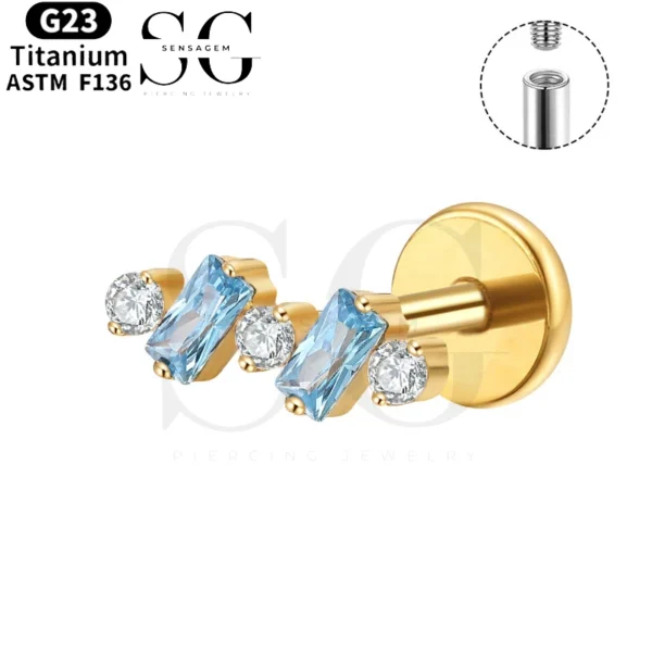 SGYS1114 Geometric Zircon Threaded Labret – Titanium Piercing Jewelry - Image 2