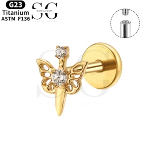 SGYS1115 Dagger Shape Threaded Labret – Titanium Lip Jewelry
