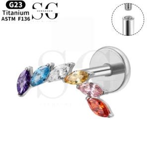 SGYS1117 Rainbow Marquise Threaded Labret – Titanium Body Jewelry