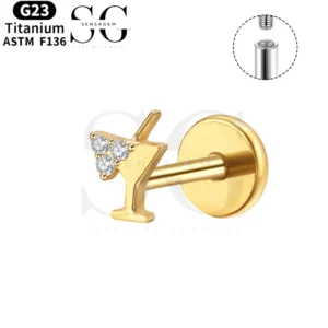 SGYS1118 Titanium Labret Piercing with Zircon Gem – Wholesale Body Jewelry
