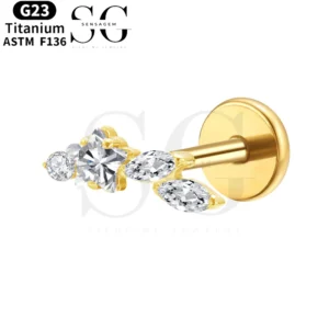 SGYS1119 – Titanium Threaded Labret with Star & Marquise Zircon