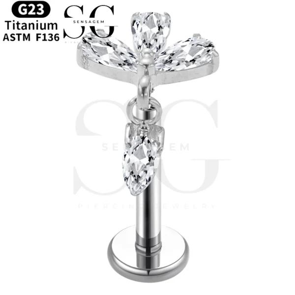 SGYS1121 – Dangle Zircon Threaded Labret in F136 Titanium - Image 2