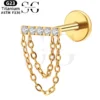 SGYS1133 Double Chain Pendant Titanium Labret with Zircon | Custom Piercing Jewelry