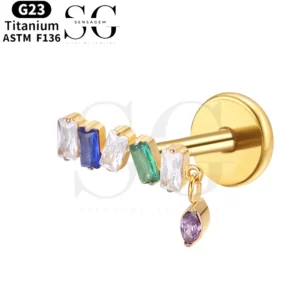 SGYS1137 Titanium Labret with Five CZ Stones & Dangle Charm