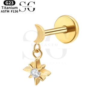 SGYS1138 Titanium Moon & Star Dangle Labret Piercing Jewelry