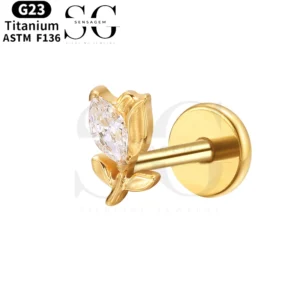 SGYS1139 Titanium Floral CZ Labret for Piercing Wholesale