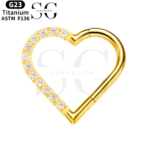 SGYS2019 - F136 Titanium Segment Clicker Ring with Heart-Shaped Zircon Design - Image 2