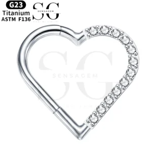 SGYS2019 - F136 Titanium Segment Clicker Ring with Heart-Shaped Zircon Design