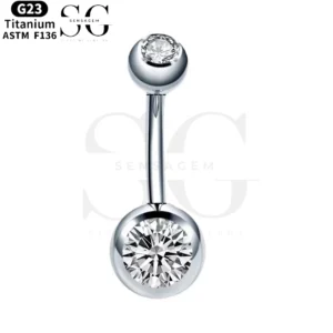 Sgys6015 anello ombelico filettato esternamente con zircone