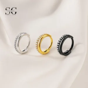 SG3192 - ASTM F136 Titanium Double Hoop Zircon Ring Ring