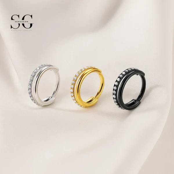 SG3192 - ASTM F136 Titanium Double Hoop Zircon Nose Ring Wholesale