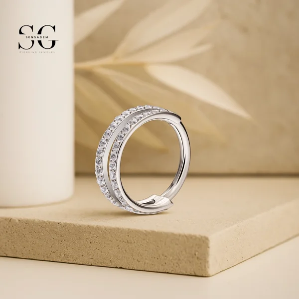 SG3194 - ASTM F136 Titanium Double Hoop Double Row Zircon Nose Ring Wholesale