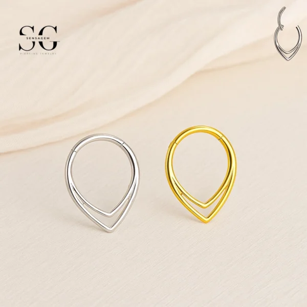 SG3197 - ASTM F136 Titanium Polished Drop Shape Double Hoop Nose Ring Wholesale