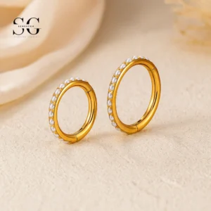 SG3199 - ASTM F136 Titanium Simple Hoop Nose Ring with White Pearl Wholesale
