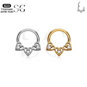 SG3203 Titanium Heart Nose Ring med trippel AAAAA Zircon Stones