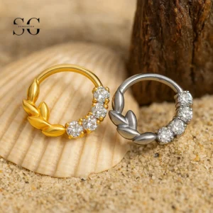 SG3210 anillo de nariz de aro floral en oro para perforar la nariz