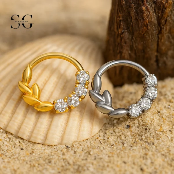 SG3210 Floral Hoop Nose Ring in Gold for Nose Piercing