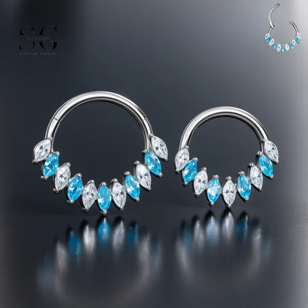 SG3217 Titanium Alternating Zircon Nose Ring for Septum Style