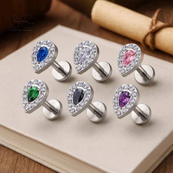 SG4070 - Waterdrop Zircon Labret in Titanium for Piercing
