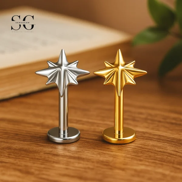 SG4076 F136 Titanium Threaded Labrets with Star-Themed Designs – Implant-Grade Piercing Jewelry