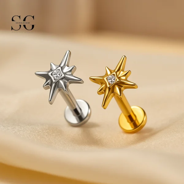 SG4076 Titanium Star Piercing Jewelry with White Zircon
