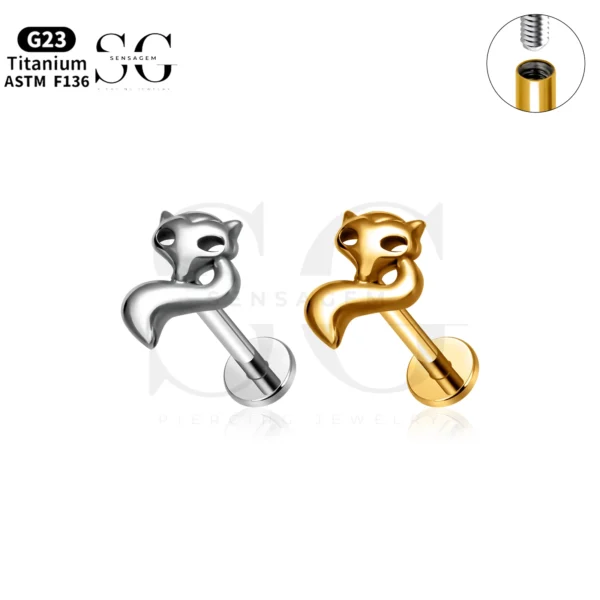 SG4228 Fox Titanium Animal Labret Piercing with CZ Gemstone