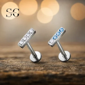 SG4242 επίπεδη πλάτη διάτρηση με 5 CZ Stones στο τιτάνιο