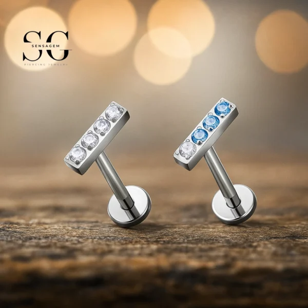 SG4242 Flat Back Piercing with 5 CZ Stones in Titanium