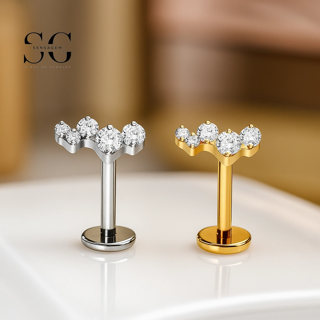 SG4260 Five Zircon Threaded Labret Piercing for Men