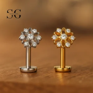 SG4264 F136 Labret με σπειρώματα τιτανίου με πέτρα 5A Zircon