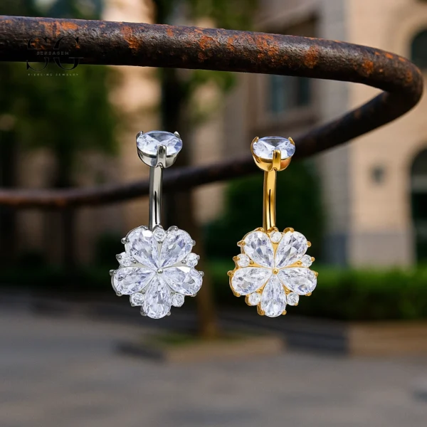SG6034 Titanium Belly Button Ring with Multi CZ Cluster Design