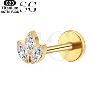 SGYS1104 Triple White Marquise Zircon Titanium Threaded Labret