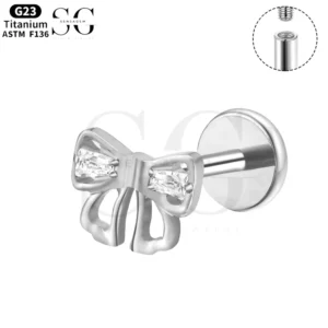 SGYS1156 - Titanium Bow Labret med hvit zirkon for søte piercinger