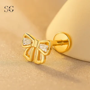 SGYS1156 - Labret Bow Titanium με λευκό ζιρκόνιο για χαριτωμένα τρυπήματα